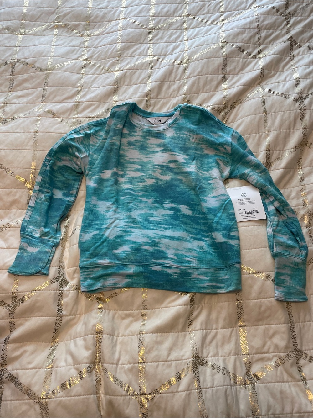 Athleta Girl Teal & White Watercolor Tie-Dye Tee